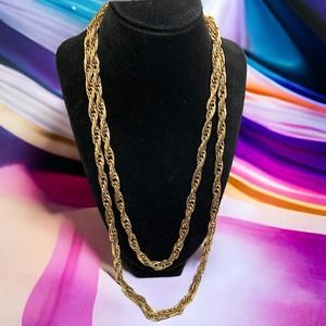 Vintage Gold-Tone Hammered Twisted Heavy Chain 50" Necklace!